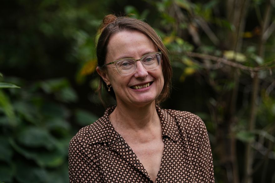 Emily Wilson, professor of classical studies at the University of Pennsylvania, poses for a photo in Philadelphia on Wednesday, Aug. 26, 2026. (AP Photo/Matt Rourke)