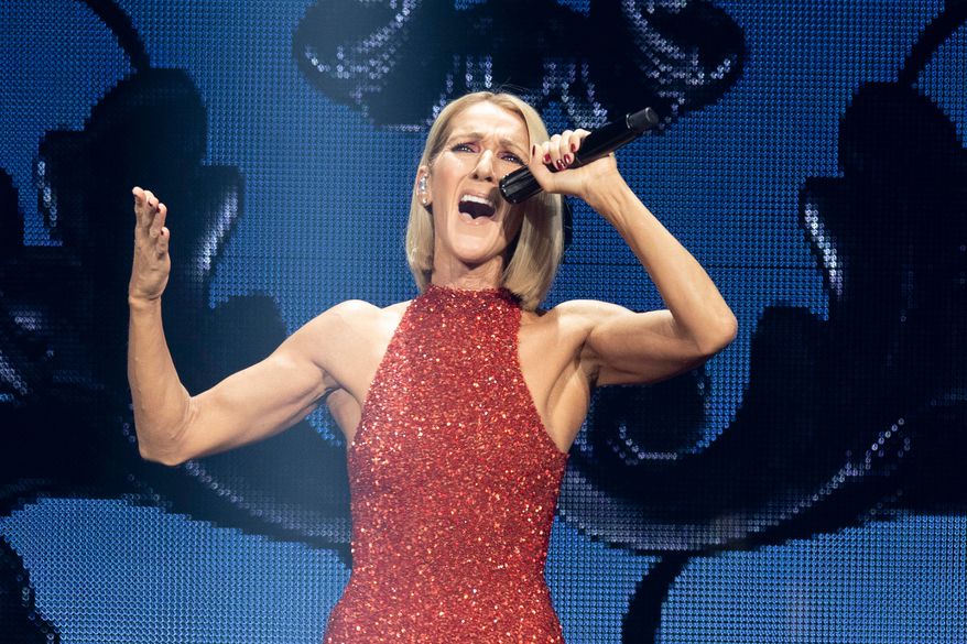 Singer Celine Dion performs during her first World Tour show called Courage at the Videotron Centre on Sept. 18, 2019, in Quebec City. (Jacques Boissinot/The Canadian Press via AP, File)