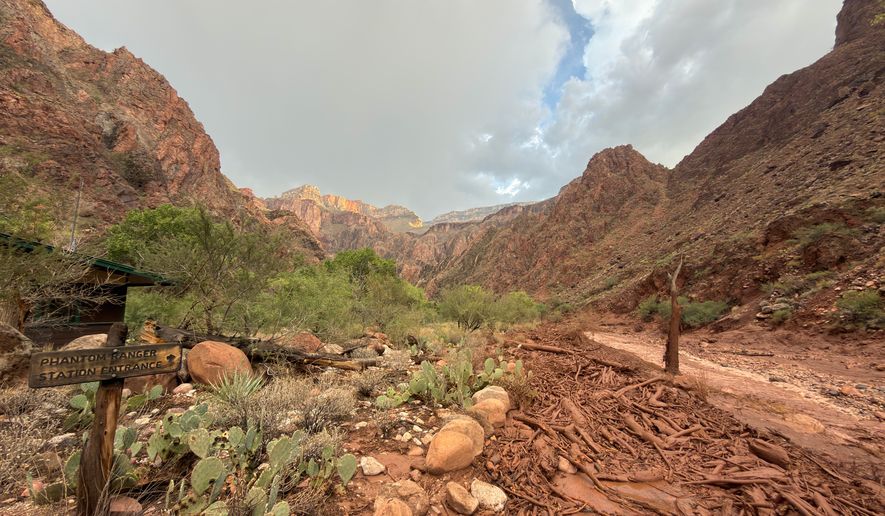 Bright Angel Creek near the Phantom Ranger Station in the Grand Canyon, Arizona, is seen after flash flooding from storms, Saturday, Aug. 29, 2026. (Parth Desai via AP)