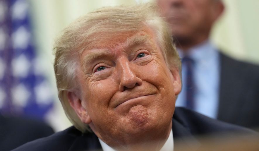 President Donald Trump smiles during an event about drug prices, in the Oval Office of the White House, Monday, Aug. 31, 2026, in Washington. (AP Photo/Jacquelyn Martin)