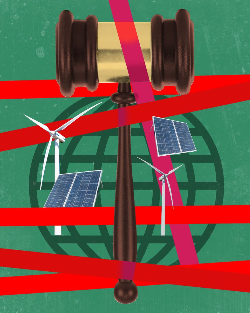 Climate-related lawsuits against energy producers illustration by Linas Garsys / The Washington Times