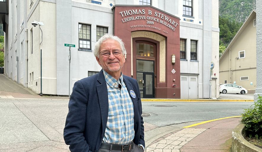 Democratic gubernatorial candidate Tom Begich poses for a photo in downtown Juneau, Alaska, June 17, 2026. (AP Photo/Becky Bohrer, File)