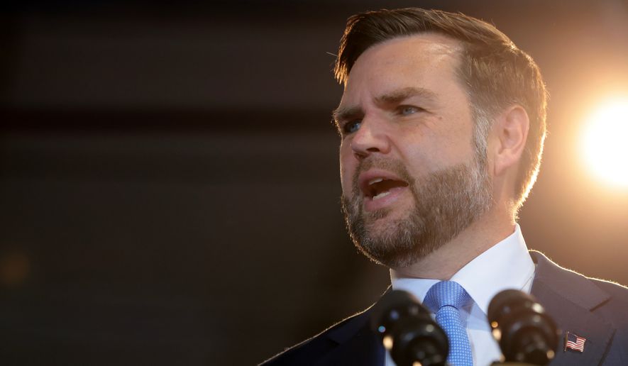 Vice President JD Vance speaks at CompoTech headquarters, Monday, August 24, 2026 in Brewer, Maine. (Anna Moneymaker/Pool Photo via AP)