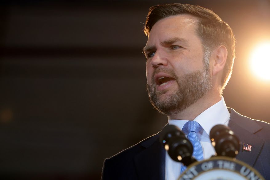 Vice President JD Vance speaks at CompoTech headquarters, Monday, August 24, 2026 in Brewer, Maine. (Anna Moneymaker/Pool Photo via AP)