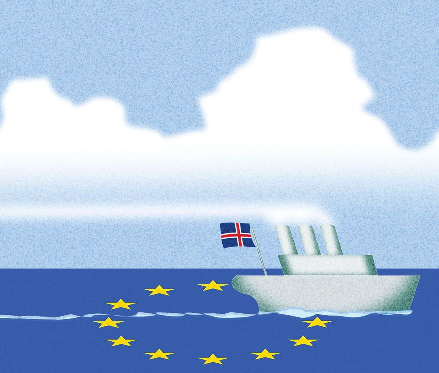 Iceland and the European Union illustration by Alexander Hunter/The Washington Times