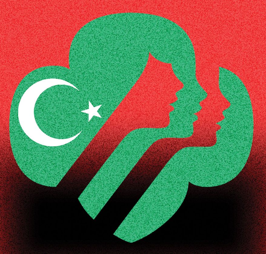 Islam and Girl Scouts of the USA illustration by Alexander Hunter/The Washington Times