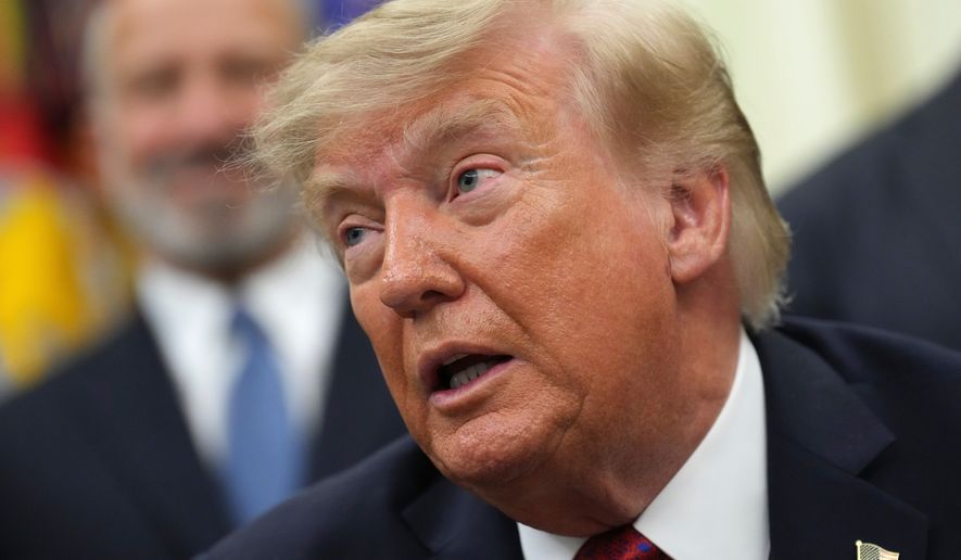 President Donald Trump speaks in the Oval Office of the White House, Monday, Aug. 31, 2026, in Washington. (AP Photo/Jacquelyn Martin)
