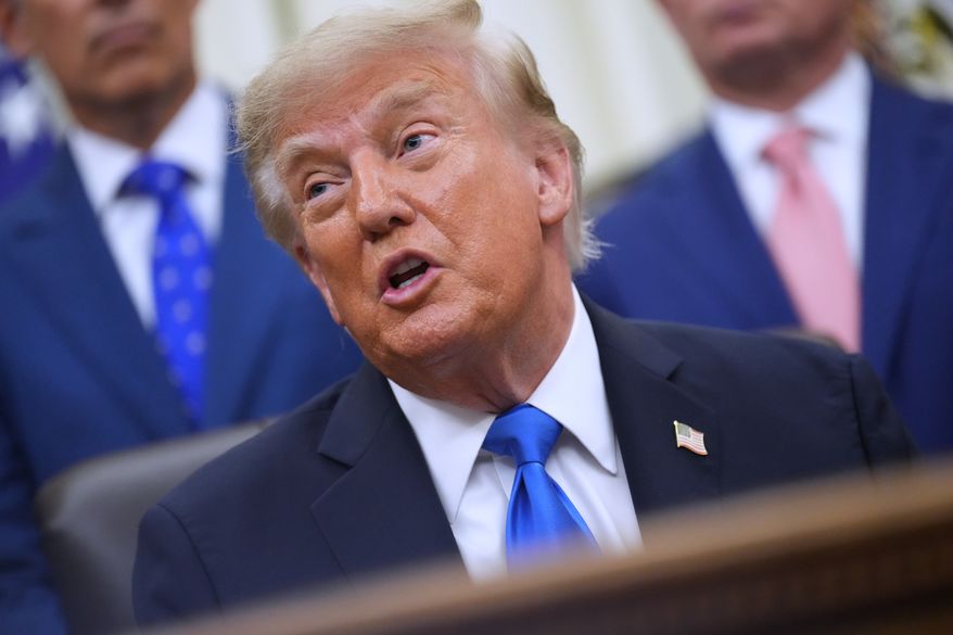 President Donald Trump speaks to reporters in the Oval Office of the White House during a meeting with travel executives, Wednesday, Sept. 2, 2026, in Washington. (AP Photo/Jacquelyn Martin)
