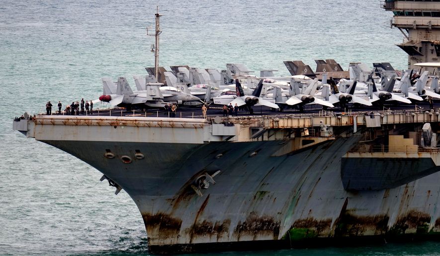 The U.S. Navy aircraft carrier USS Abraham Lincoln arrives at the port in Laem Chabang, Chonburi, Thailand, Wednesday, Sept. 2, 2026. (AP Photo/Sakchai Lalit)