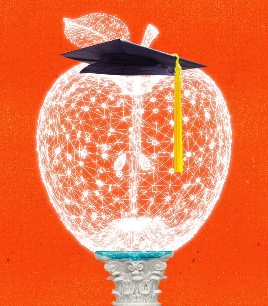 Treating higher education (universities and colleges) as a business illustration by Linas Garsys / The Washington Times