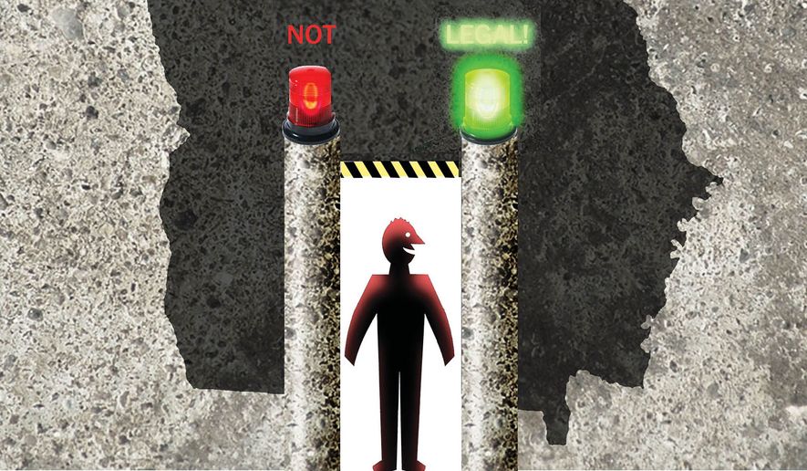 Georgia and voter citizenship verification for elections illustration by Alexander Hunter/The Washington Times