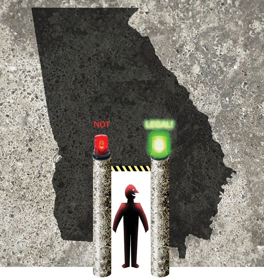 Georgia and voter citizenship verification for elections illustration by Alexander Hunter/The Washington Times