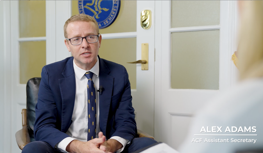 Alex Adams, head of the federal government’s Administration for Children and Families, has spent the last year on a mission to get states to stop imposing an “orphan tax” on kids who end up in foster families. (Screenshot from The Washington Times' video)