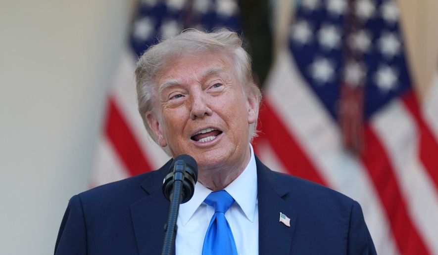President Donald Trump speaks during an event with Republican lawmakers in the Rose Garden of the White House, Wednesday, Sept. 2, 2026, in Washington. (AP Photo/Alex Brandon)