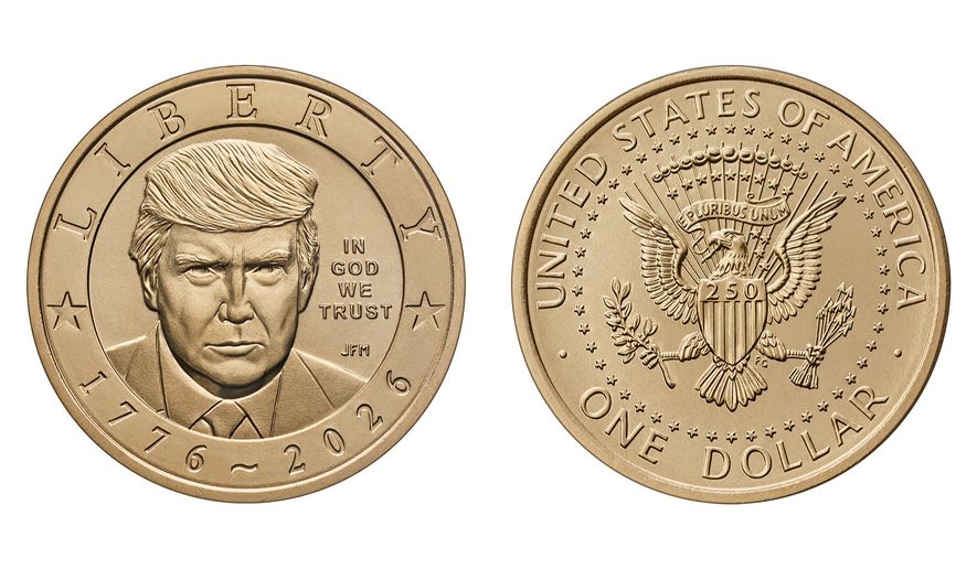 The U.S. Mint has started producing a new $1 coin featuring President Donald Trump's image. (AP Graphic/Treasury Department) **FILE**