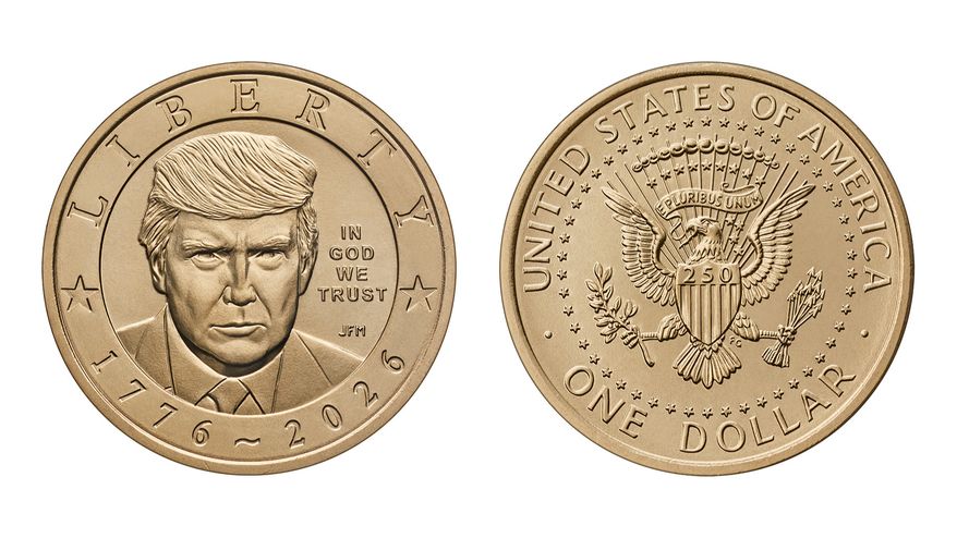 The U.S. Mint has started producing a new $1 coin featuring President Donald Trump's image. (AP Graphic/Treasury Department) **FILE**