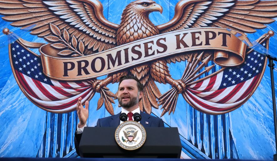 Vice President JD Vance, speaks during an event at the renamed Donald J Trump Institute of Peace, Thursday, Sept. 3, 2026, in Washington. (AP Photo/Jacquelyn Martin)