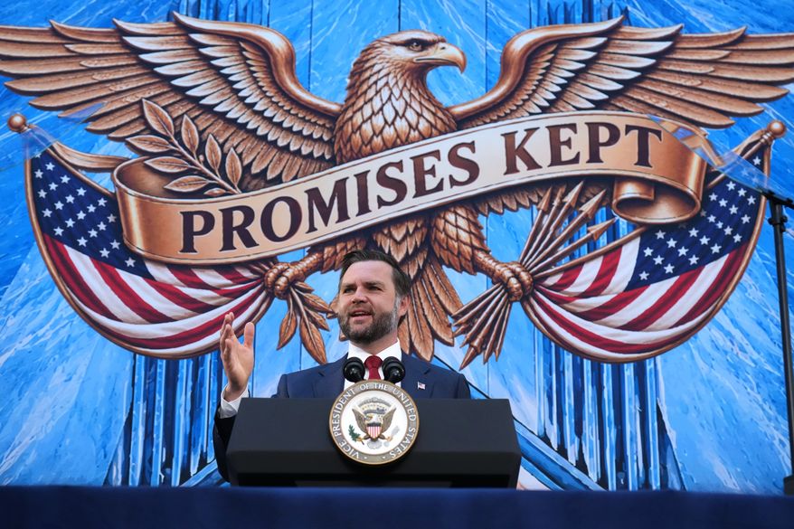 Vice President JD Vance, speaks during an event at the renamed Donald J Trump Institute of Peace, Thursday, Sept. 3, 2026, in Washington. (AP Photo/Jacquelyn Martin)
