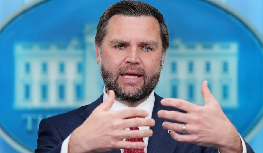 Vice President JD Vance speaks during a press briefing at the White House in Washington, Thursday, Sept. 3, 2026. (AP Photo/Mark Schiefelbein)