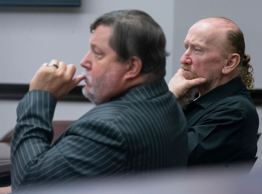 Defendant James Dolphs Elmore Jr., right, sits with his attorney, William Agnew, while listening to witness testimony during his trial in Galveston, Texas, Tuesday, Sept. 1, 2026. (Stuart Villanueva/The Galveston County Daily News via AP, Pool)