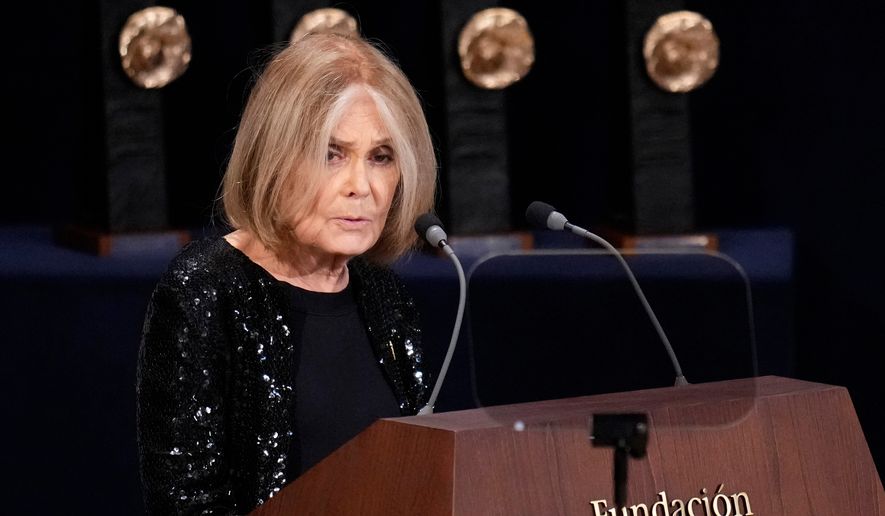 Gloria Steinem speaks during the 2021 Princess of Asturias Awards ceremony in Oviedo, northern Spain, Oct. 22, 2021. (AP Photo/Manu Fernandez, File)