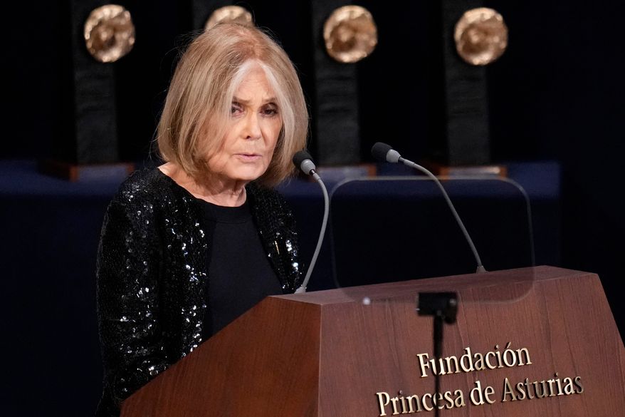 Gloria Steinem speaks during the 2021 Princess of Asturias Awards ceremony in Oviedo, northern Spain, Oct. 22, 2021. (AP Photo/Manu Fernandez, File)