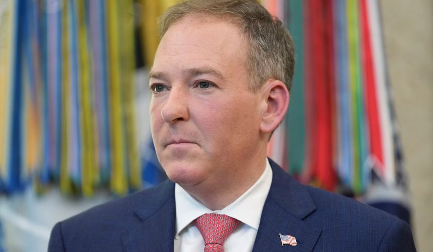 FILE - Environmental Protection Agency administrator Lee Zeldin listens as President Donald Trump speaks in the Oval Office of the White House, June 29, 2026, in Washington. (AP Photo/Jacquelyn Martin, File)
