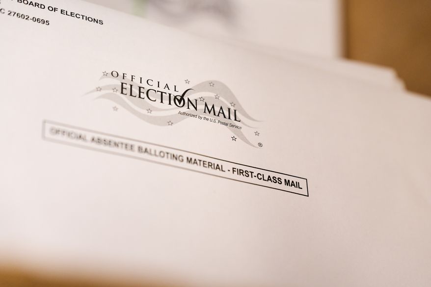 Envelopes for mail-in ballots at the Wake County Board of Elections are seen on Thursday, Sept. 3, 2026, in Raleigh, N.C. (AP Photo/Matt Ramey)
