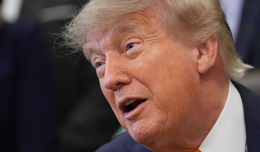 President Donald Trump speaks and announces action to help farmers and ranchers with meat processing, as a group of farmers and ranchers stand behind, Friday, Sept. 4, 2026, in the Oval Office of the White House, in Washington. (AP Photo/Jacquelyn Martin)