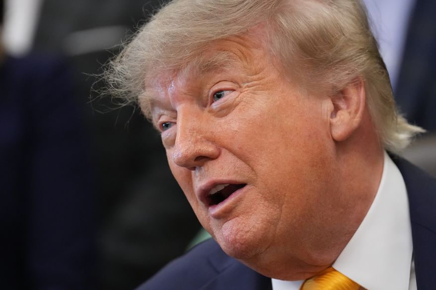 President Donald Trump speaks and announces action to help farmers and ranchers with meat processing, as a group of farmers and ranchers stand behind, Friday, Sept. 4, 2026, in the Oval Office of the White House, in Washington. (AP Photo/Jacquelyn Martin)