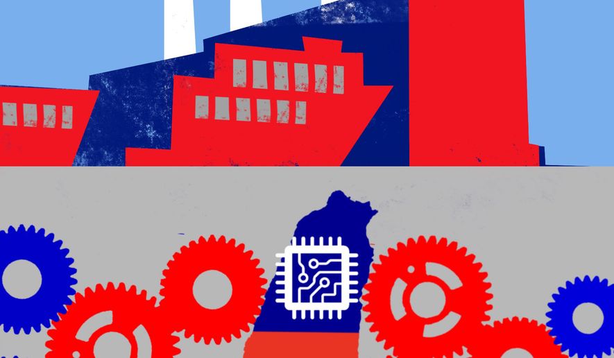 Taiwan and the United States of America's technology and computer chip partnership illustration by Linas Garsys / The Washington Times