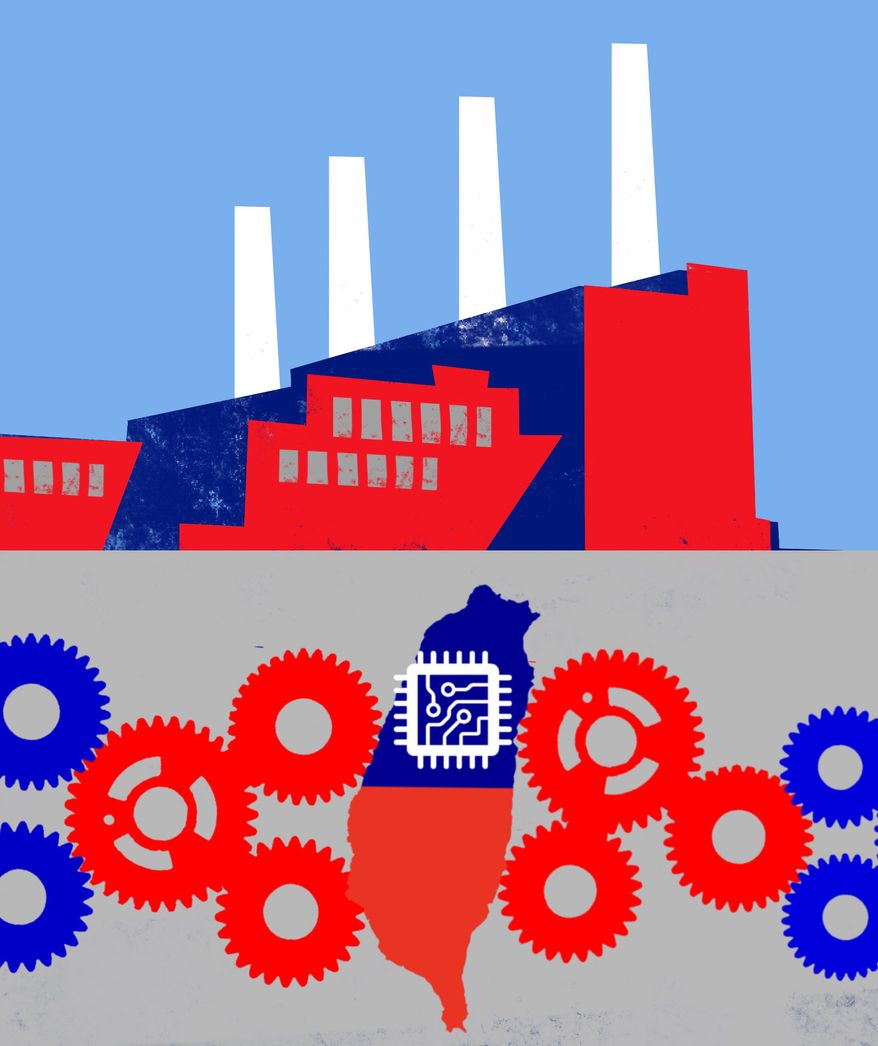 Taiwan and the United States of America's technology and computer chip partnership illustration by Linas Garsys / The Washington Times