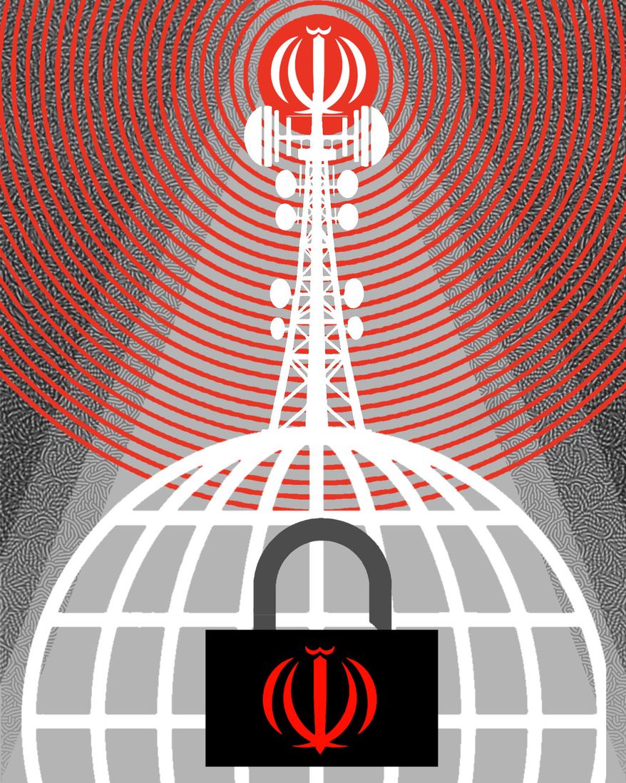 Iran regime's control of outside news and information illustration by Linas Garsys / The Washington Times