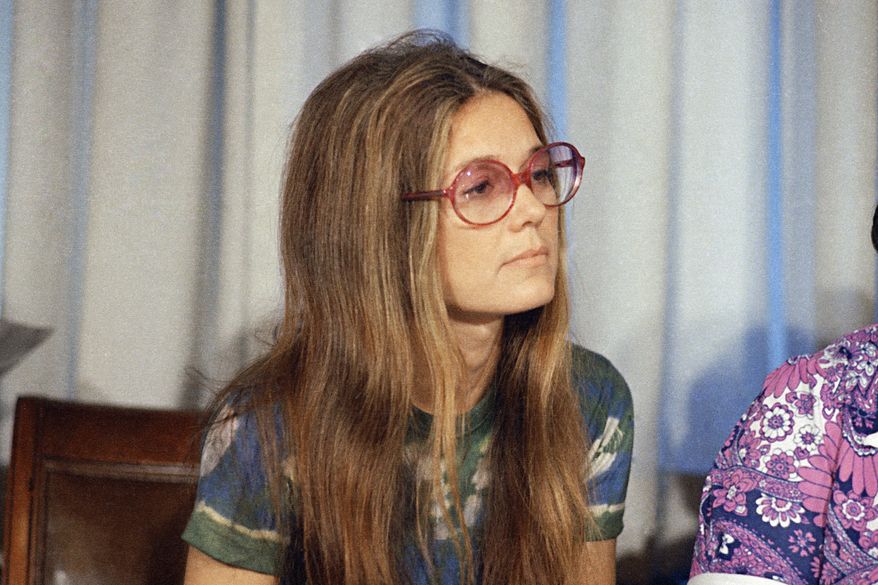 FILE - Women's rights spokeswoman Gloria Steinem attends a news conference at the American Civil Liberties Union office in New York, July 12, 1973. (AP Photo/Richard Drew, File)