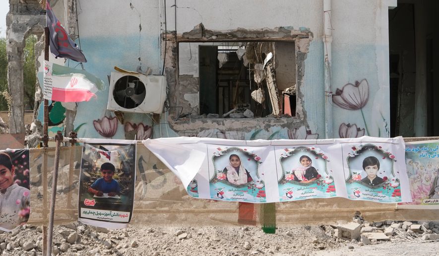 A general view of the school that was hit by a strike on Feb. 28, is seen in town of Minab in southern Iran, Saturday, Sept. 5, 2026. (AP Photo/Vahid Salemi)