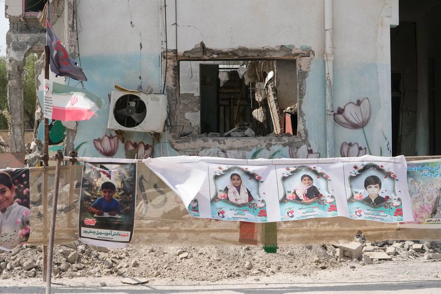 A general view of the school that was hit by a strike on Feb. 28, is seen in town of Minab in southern Iran, Saturday, Sept. 5, 2026. (AP Photo/Vahid Salemi)