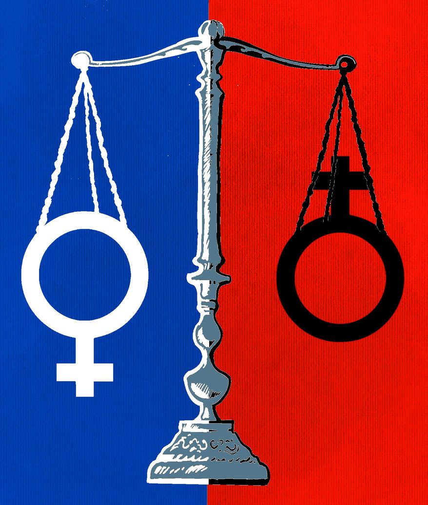 Feminists and justice in the courts illustration by Linas Garsys / The Washington Times