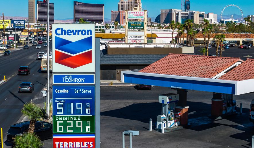 Chevron gas station prices are displayed in Las Vegas on Thursday, Sept. 3, 2026 (L.E. Baskow/Las Vegas Review-Journal via AP)