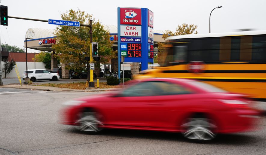 Diesel prices are seen at a gas station as prices hit a record high in the U.S., Friday, Sept. 4, 2026 in Minneapolis. (AP Photo/Ellen Schmidt)