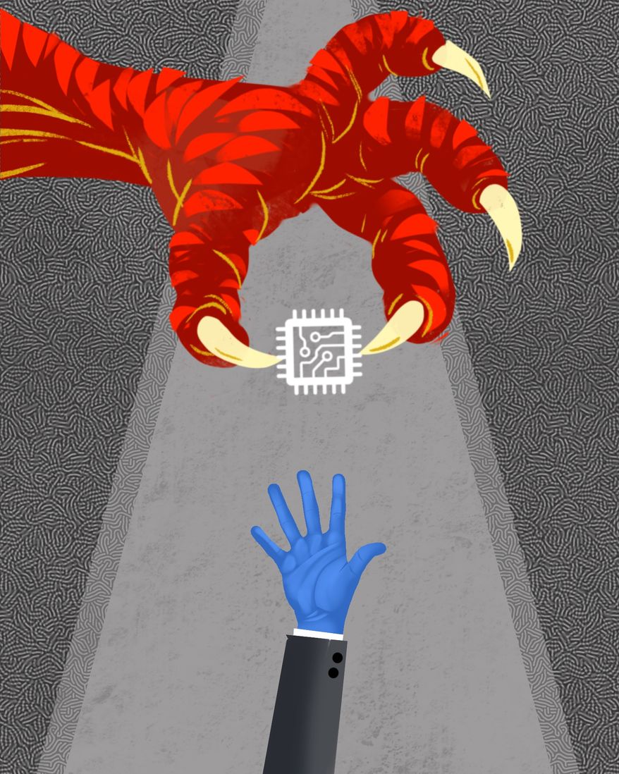 The United States of America buying computer chips from China illustration by Linas Garsys / The Washington Times