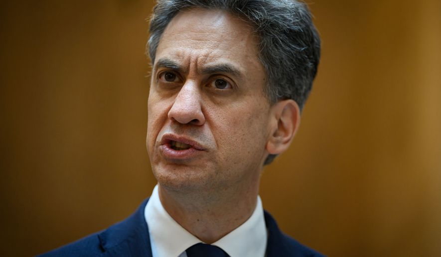 FILE - Britain's Foreign Secretary Ed Miliband speaks during a press conference in Madrid, Spain, on July 29, 2026. (Leon Neal/Pool Photo via AP, File)