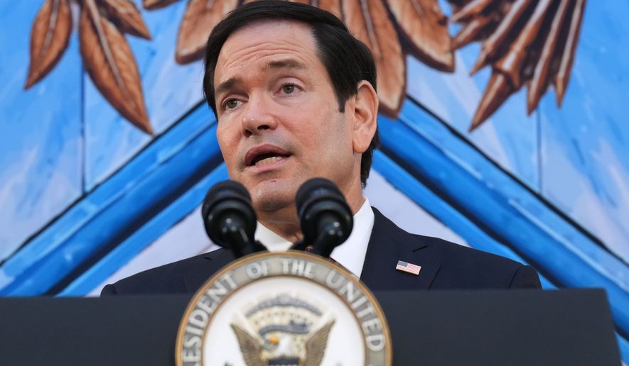 Secretary of State Marco Rubio, speaks during an event at the renamed Donald J Trump Institute of Peace, Thursday, Sept. 3, 2026, in Washington. (AP Photo/Jacquelyn Martin)