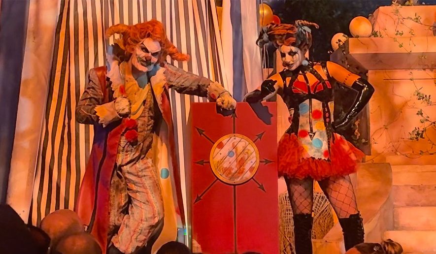 Jack the Clown and Chance at Universal Orlando's ‘Halloween Horror Nights' 2026 (Photograph by Jacquie Kubin / Special to The Washington Times)