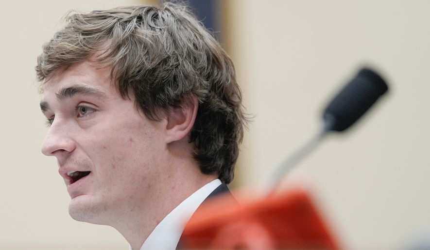 Nick Shirley testifies during a House Judiciary subcommittee hearing on public funds abuse on Capitol Hill, Wednesday, Jan. 21, 2026, in Washington. (AP Photo/Mariam Zuhaib)