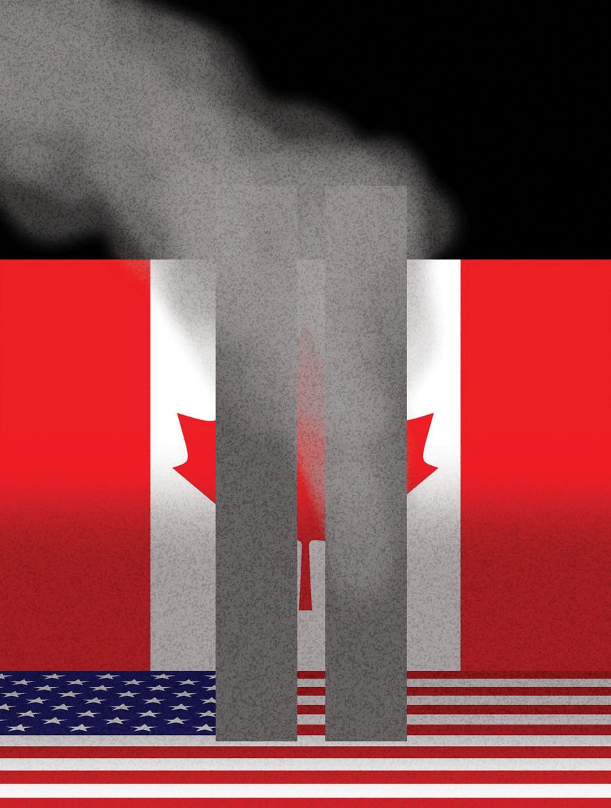 The United States of America and support from Canada during 9/11 attacks illustration by Alexander Hunter/The Washington Times