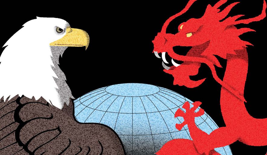 The United States of America, China and the world illustration by Alexander Hunter/The Washington Times