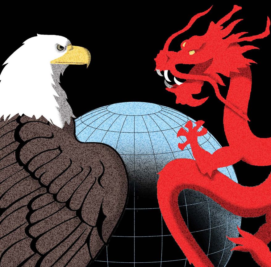 The United States of America, China and the world illustration by Alexander Hunter/The Washington Times