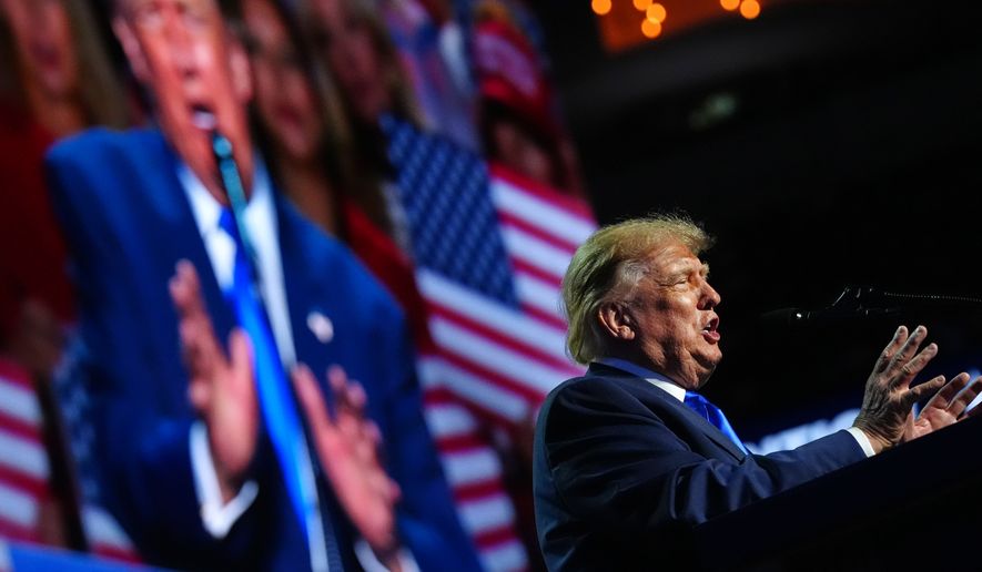 President Donald Trump speaks at the Republican convention, Wednesday, Sept. 9, 2026, in Dallas. (AP Photo/Julia Demaree Nikhinson)