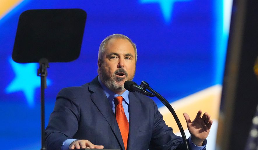Chairman Joe Gruters speaks at the Republican convention Wednesday, Sept. 9, 2026, in Dallas. (AP Photo/Julio Cortez)