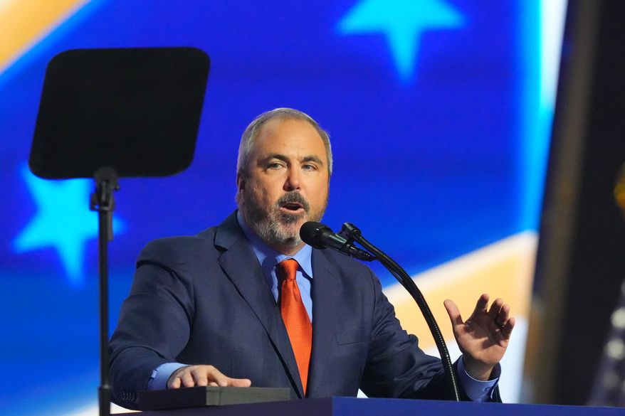 Chairman Joe Gruters speaks at the Republican convention Wednesday, Sept. 9, 2026, in Dallas. (AP Photo/Julio Cortez)